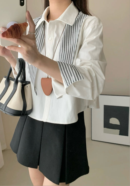 스트라이프 배색 셔츠