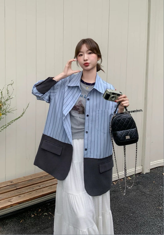 스트라이프 셔츠 배색 자켓