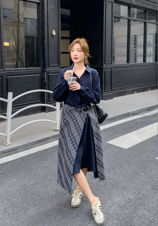 레이어드 배색 원피스