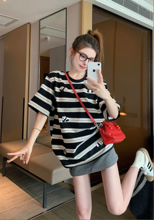 스트라이프 판다 티셔츠