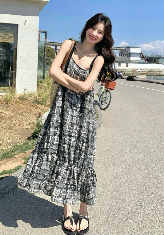 블랙 에스닉 스타일 슬리브리스 원피스