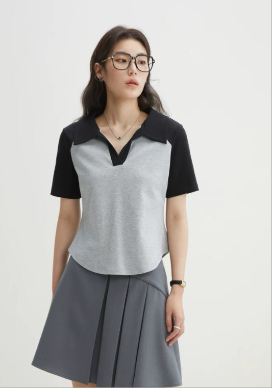 폴로카라 배색 탑