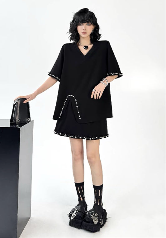 블랙 큐빅 투피스