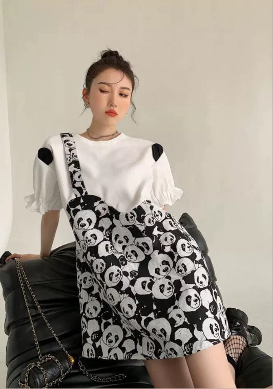 판다 프린팅 티셔츠 원피스