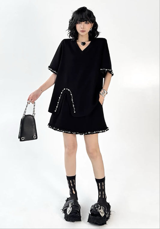 블랙 큐빅 투피스