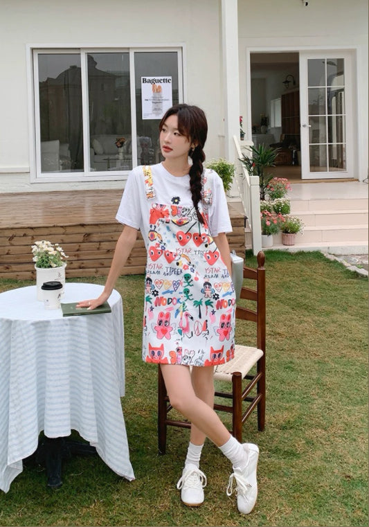 그래피티 멜빵 원피스