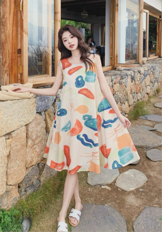 도파민 컬러 나시 원피스