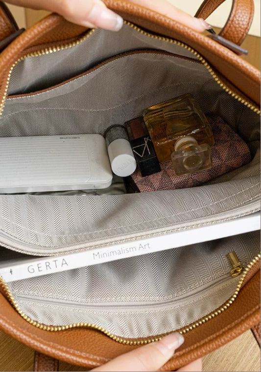 배색 체크 토트백