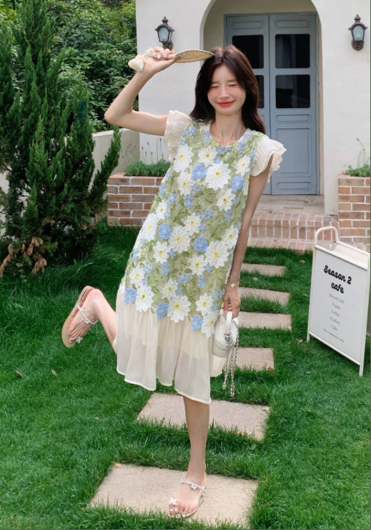 아트 플라워 배색 스커트