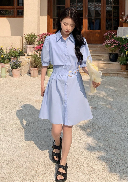 블루 셔츠 원피스