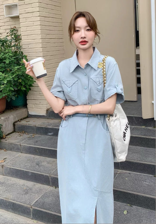 블루 워크웨어 스커트