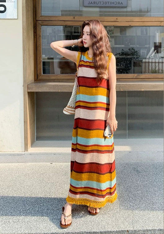 컬러 스트라이프 베스트 원피스