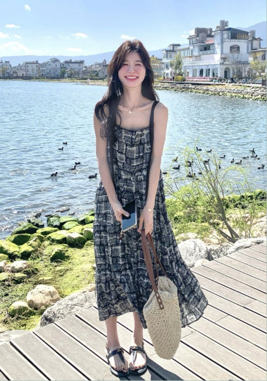 블랙 에스닉 스타일 슬리브리스 원피스