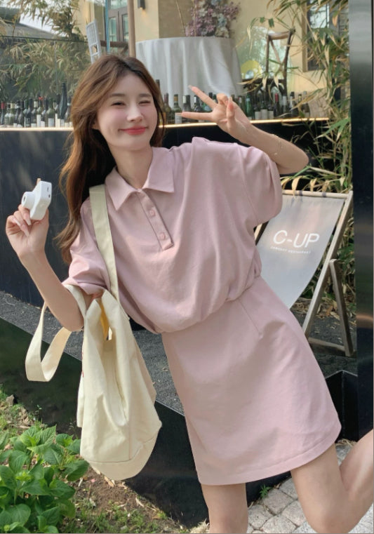 핑크 허리 핏 원피스