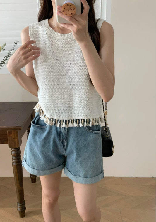 술 장식 크롭 베스트