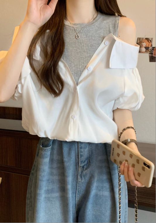 레이어드 오프숄더 셔츠