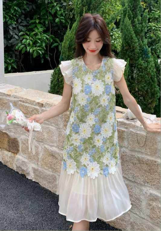 아트 플라워 배색 스커트