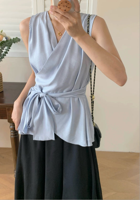 아이스 실크 크로스 넥 탑