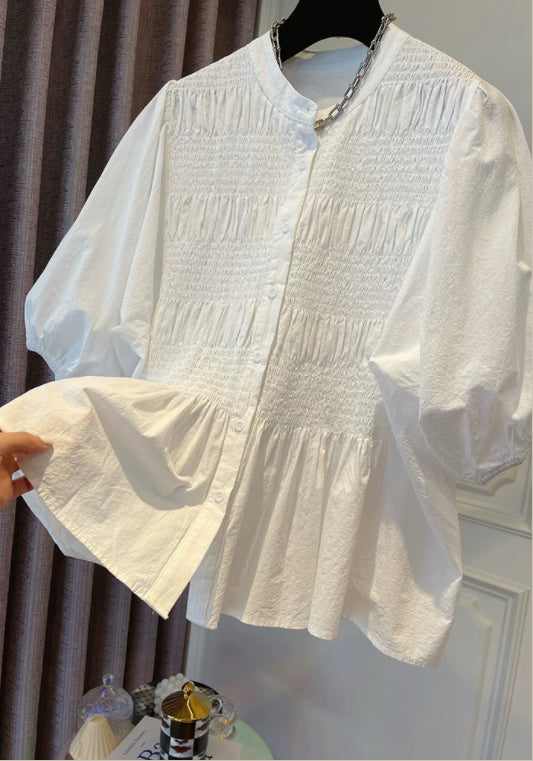 퍼프소매 셔링 블라우스