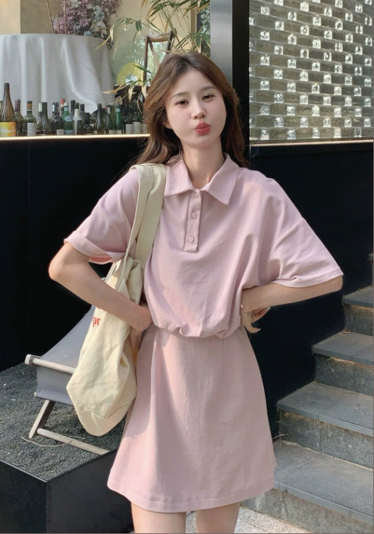 핑크 허리 핏 원피스