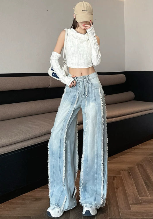 컷팅 디테일 데님 롱팬츠