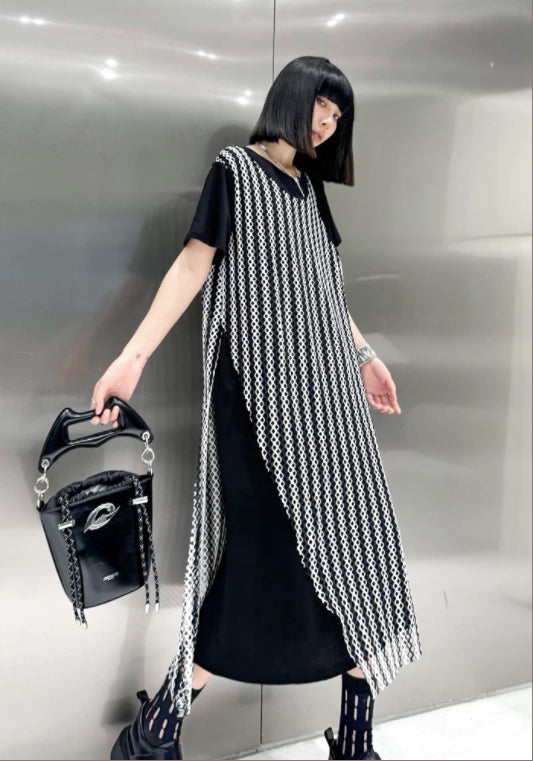 레이어드 배색 티셔츠 원피스