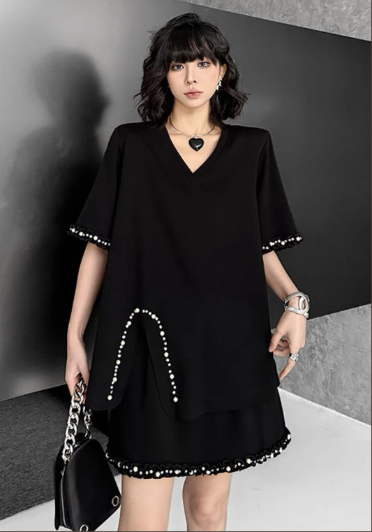 블랙 큐빅 투피스