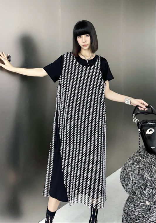 레이어드 배색 티셔츠 원피스