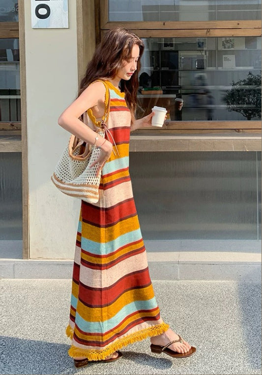 컬러 스트라이프 베스트 원피스