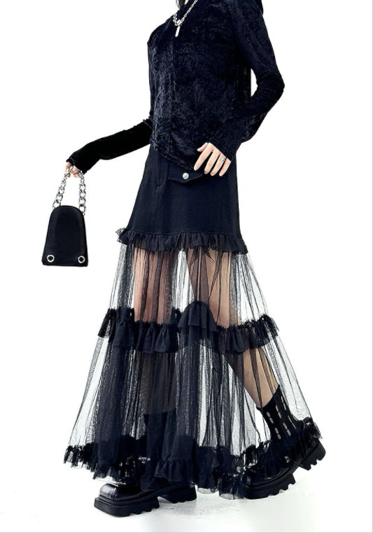 메쉬 배색 미니스커트