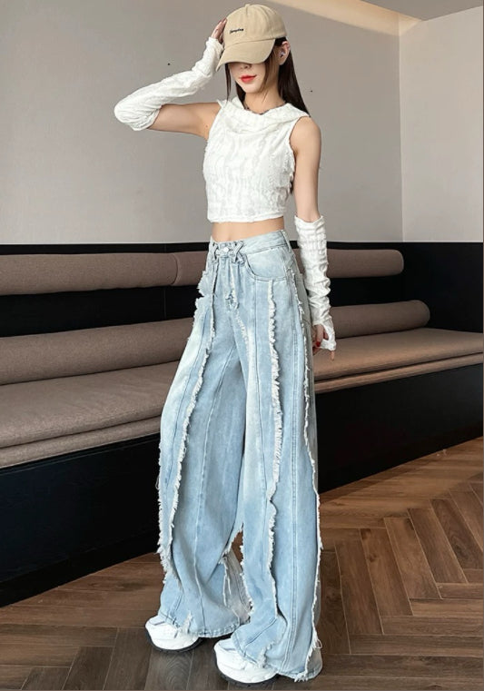 컷팅 디테일 데님 롱팬츠