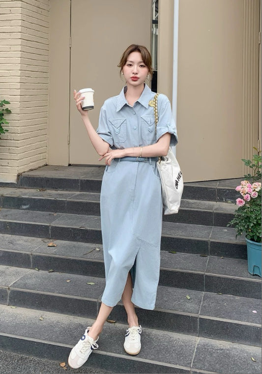 블루 워크웨어 스커트