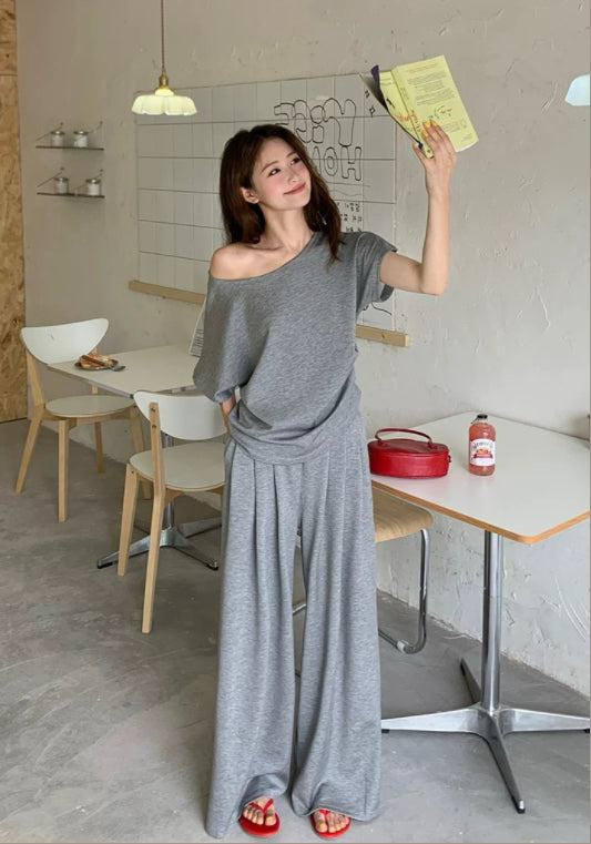 그레이 오프숄더 세트업