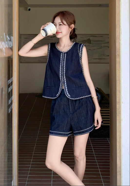 자수 데님 투피스