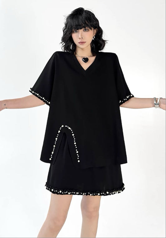 블랙 큐빅 투피스