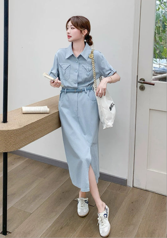 블루 워크웨어 스커트