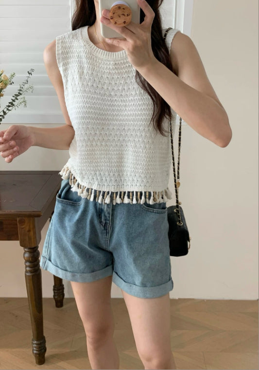 술 장식 크롭 베스트