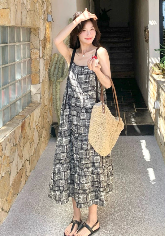 블랙 에스닉 스타일 슬리브리스 원피스