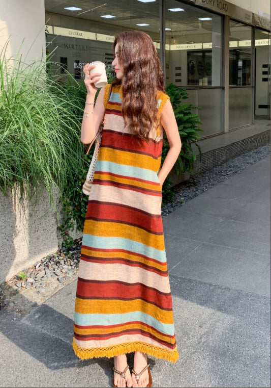 컬러 스트라이프 베스트 원피스