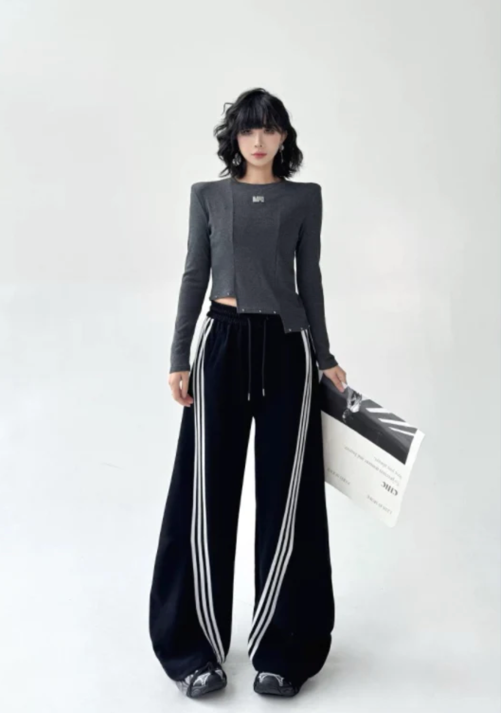 사이드 스트라이프 와이드 팬츠